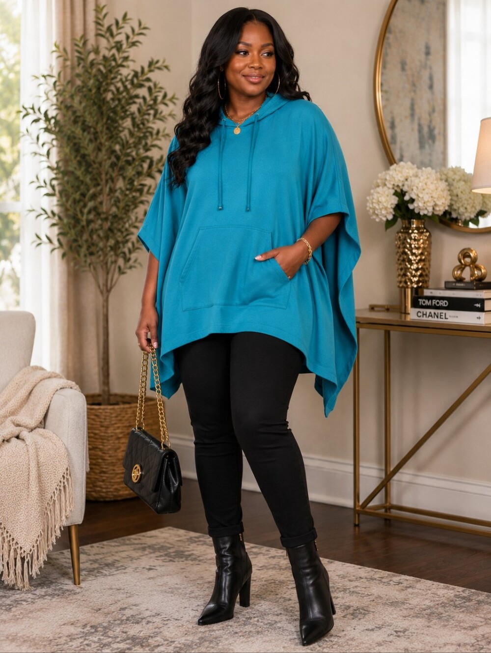 Serena Williams Signature Statement M/L Teal Hooded Poncho Cape